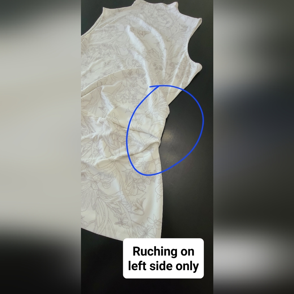 EUC T Tahari Asymmetrical Ruched Sleeveless Blouse - White/Gray, Size L - Picture 4 of 6